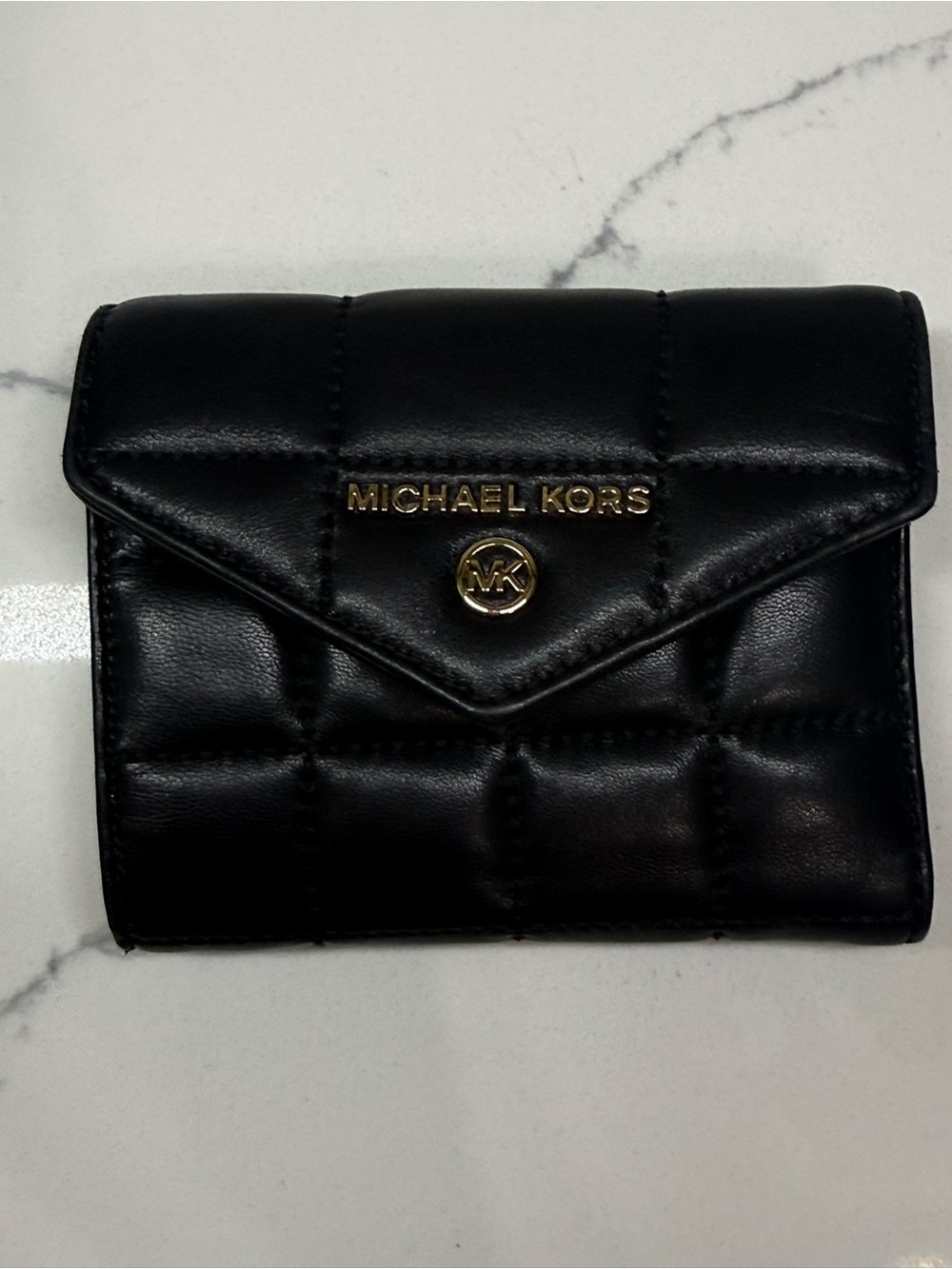 Michael Kors Black Quilted Leather Small Wallet with Gold Hardware